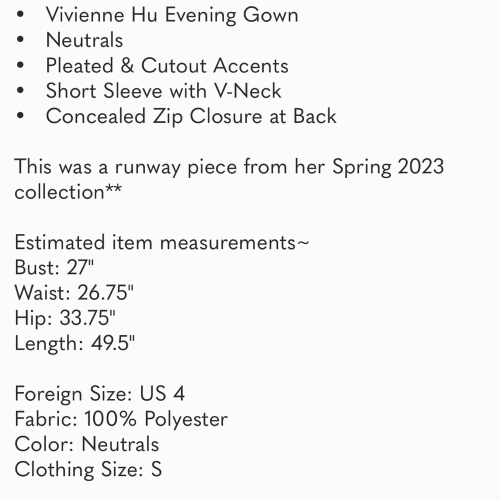 Vivienne Hu Runway Spring V-Neck CutOut Gown Dress Sz 4 Sexy Modern Timeless - Picture 11 of 11
